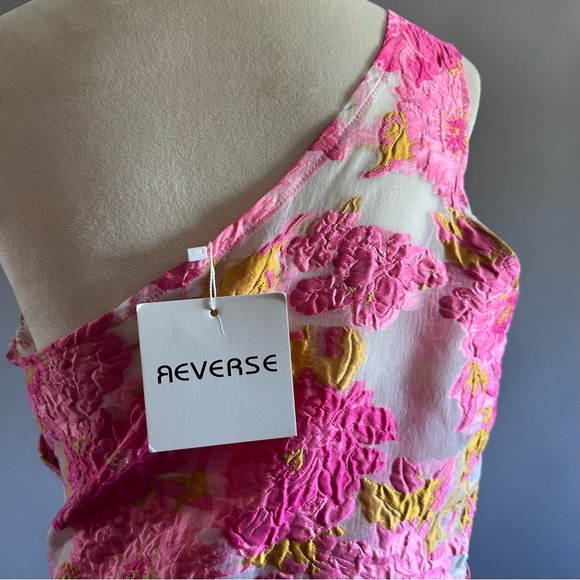 Nwt Reverse One Shoulder Wrap Floral Mini Dress - Picture 9 of 11
